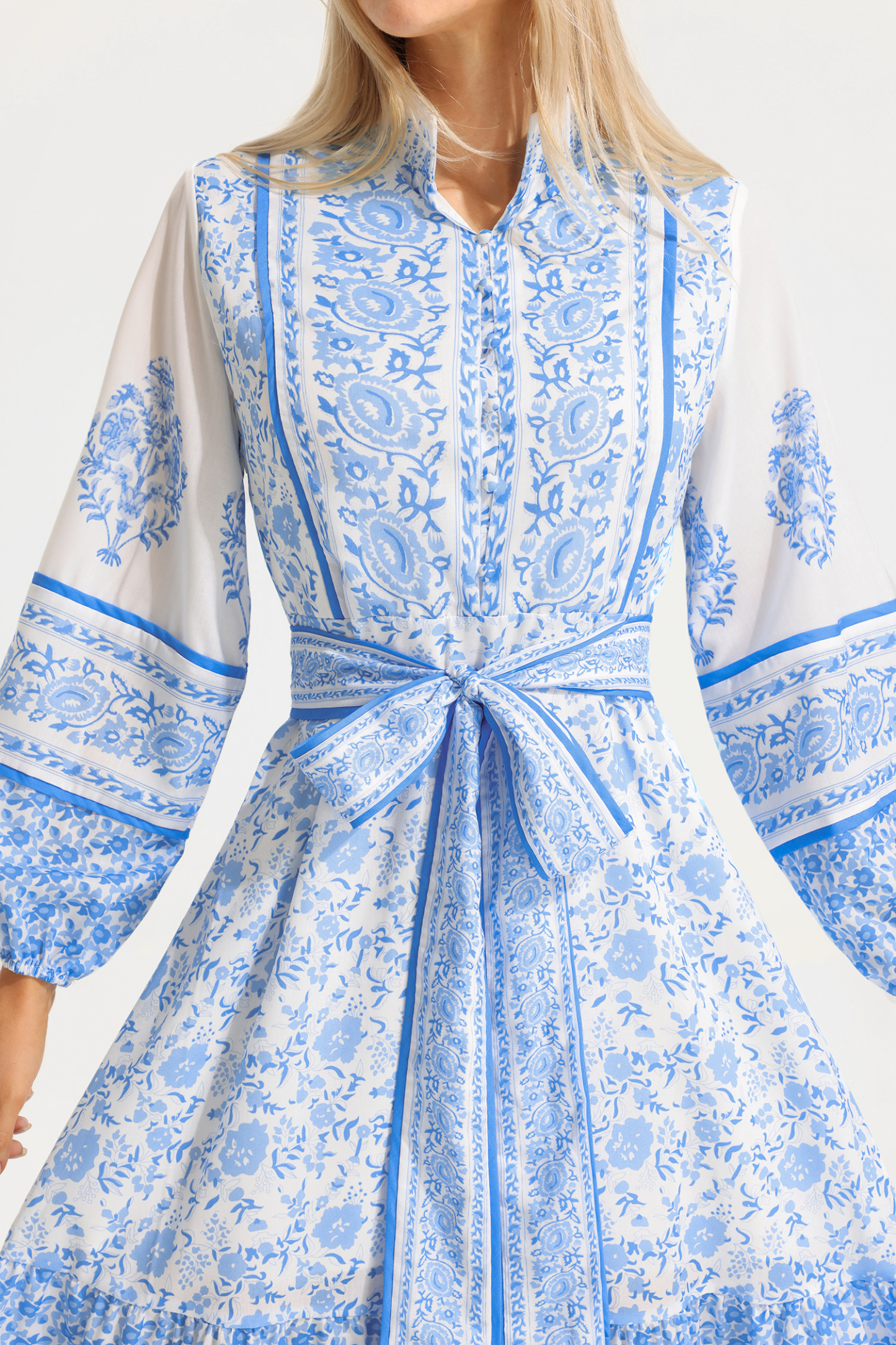Paisley Single Breasted Stand Collar Midi Dress