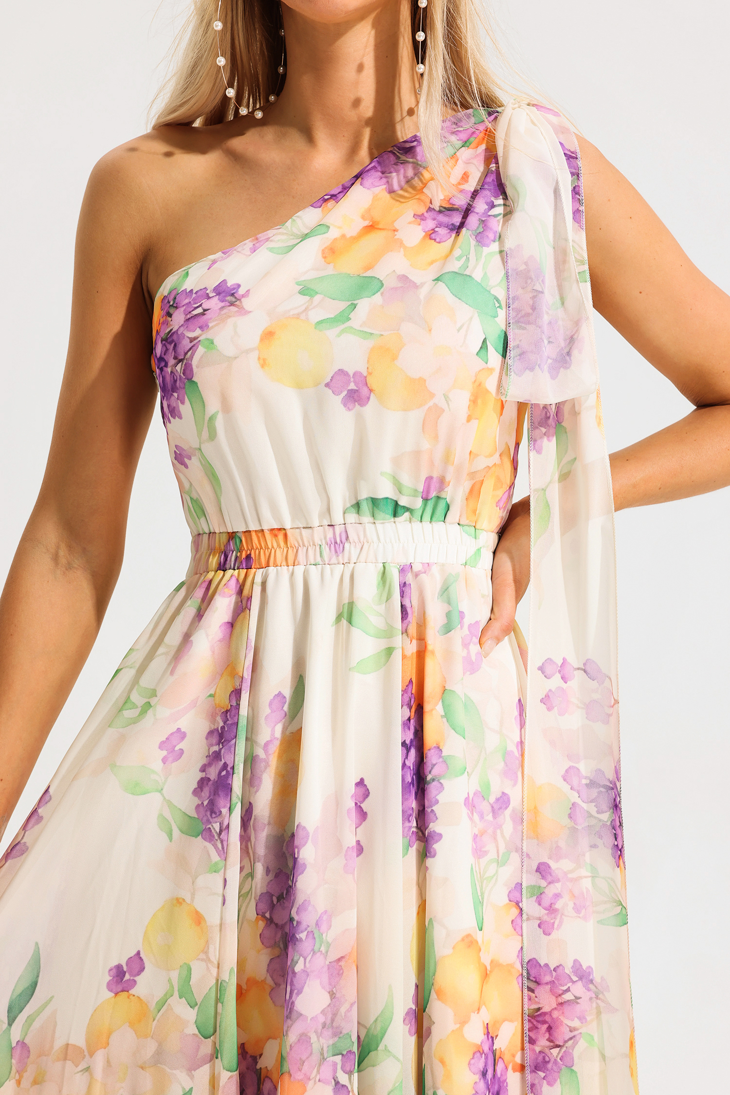 Floral One Shoulder Sleeveless Hight Waist Maxi Dress