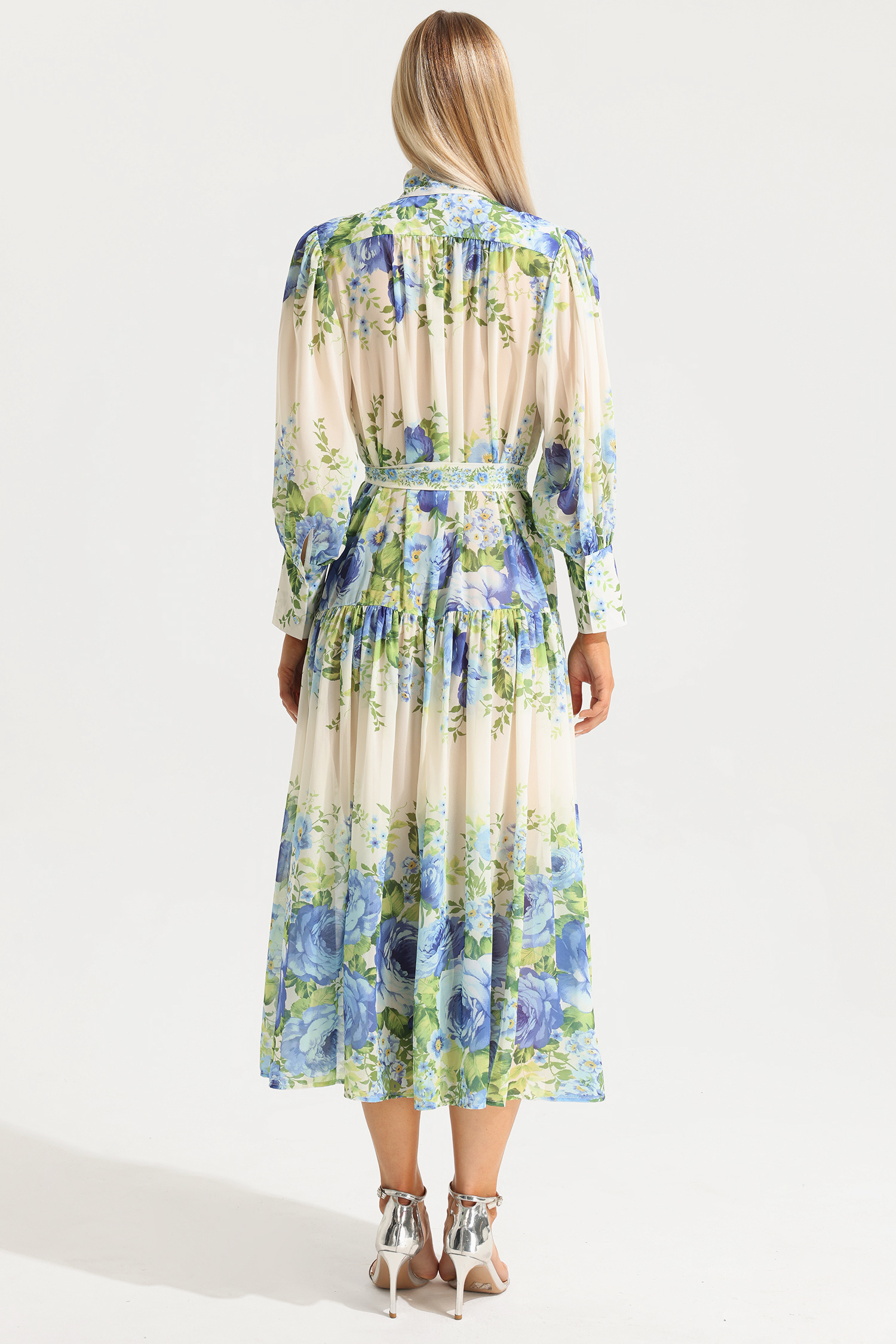 Floral High Neckline Long Sleeve Maxi Dress