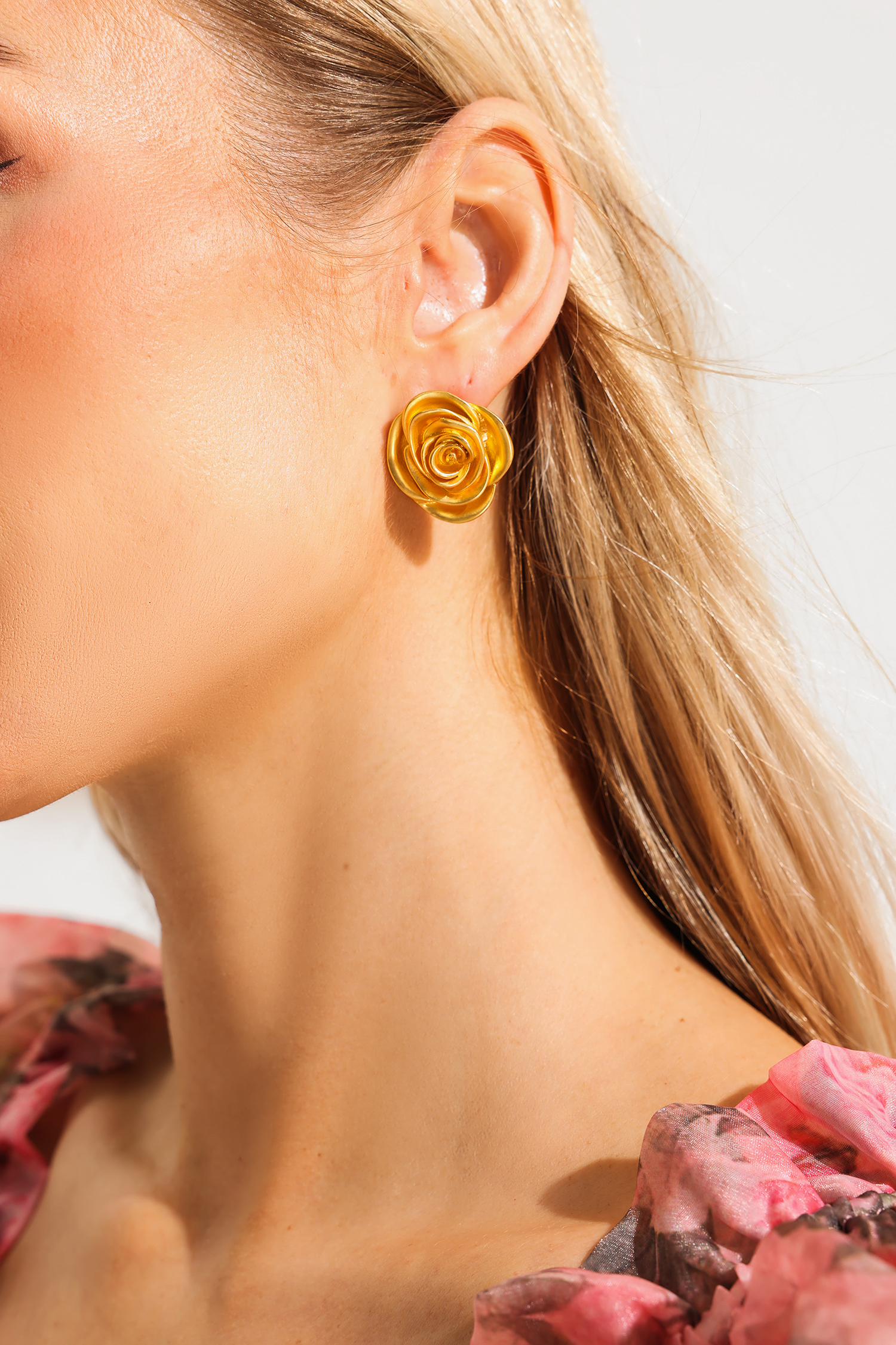 Gold Rose Stud Earrings