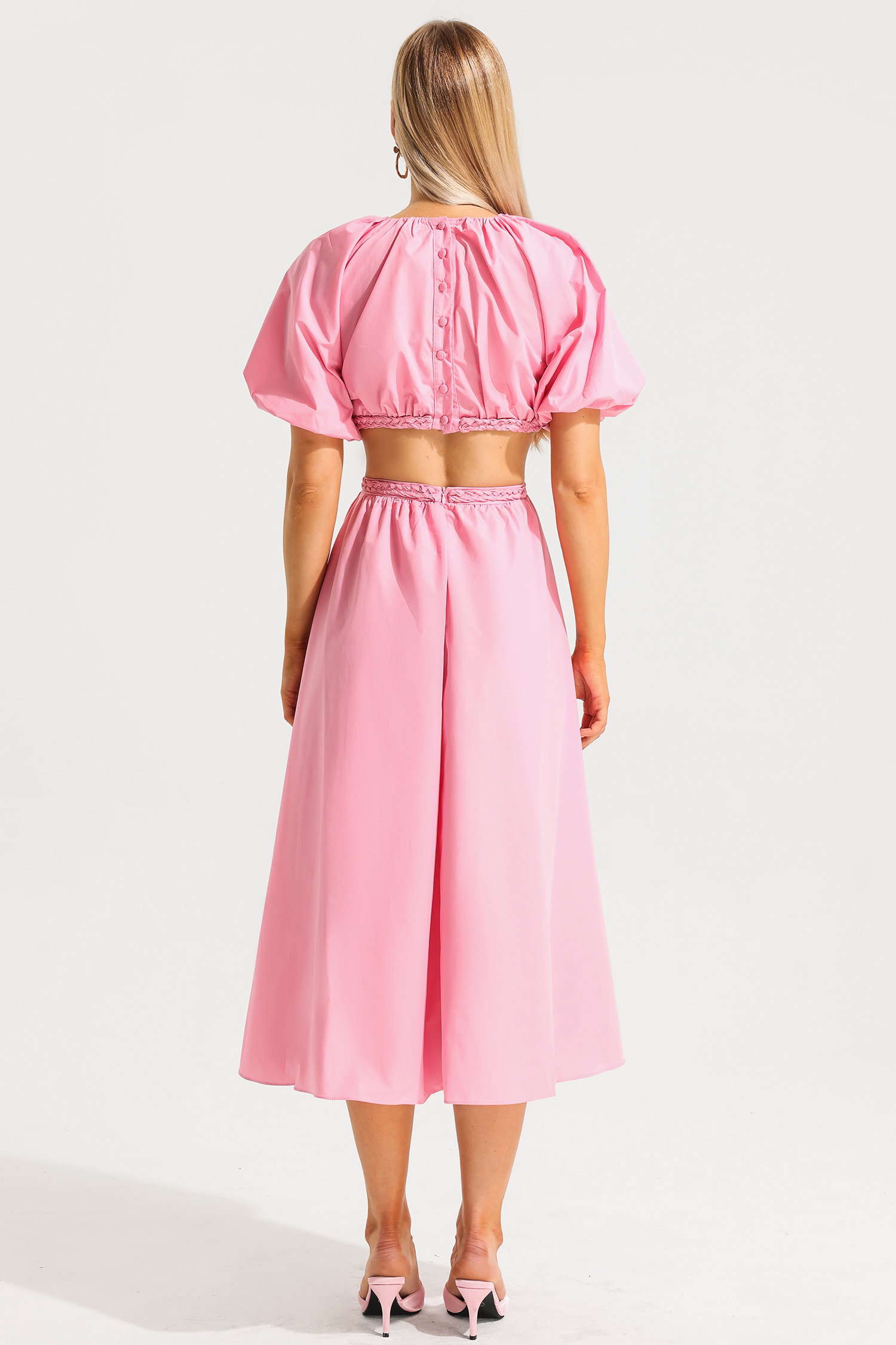 Capucine Puff Sleeve Midi Dress Pink
