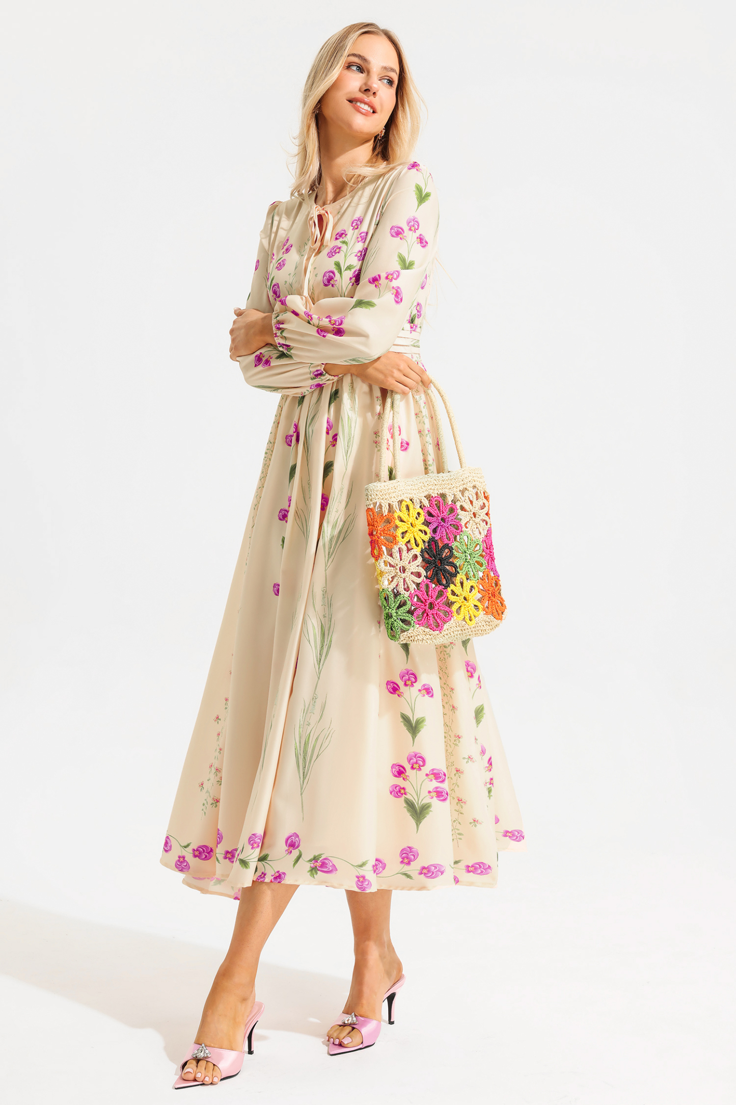 Floral Straw Woven Shoulder Bag