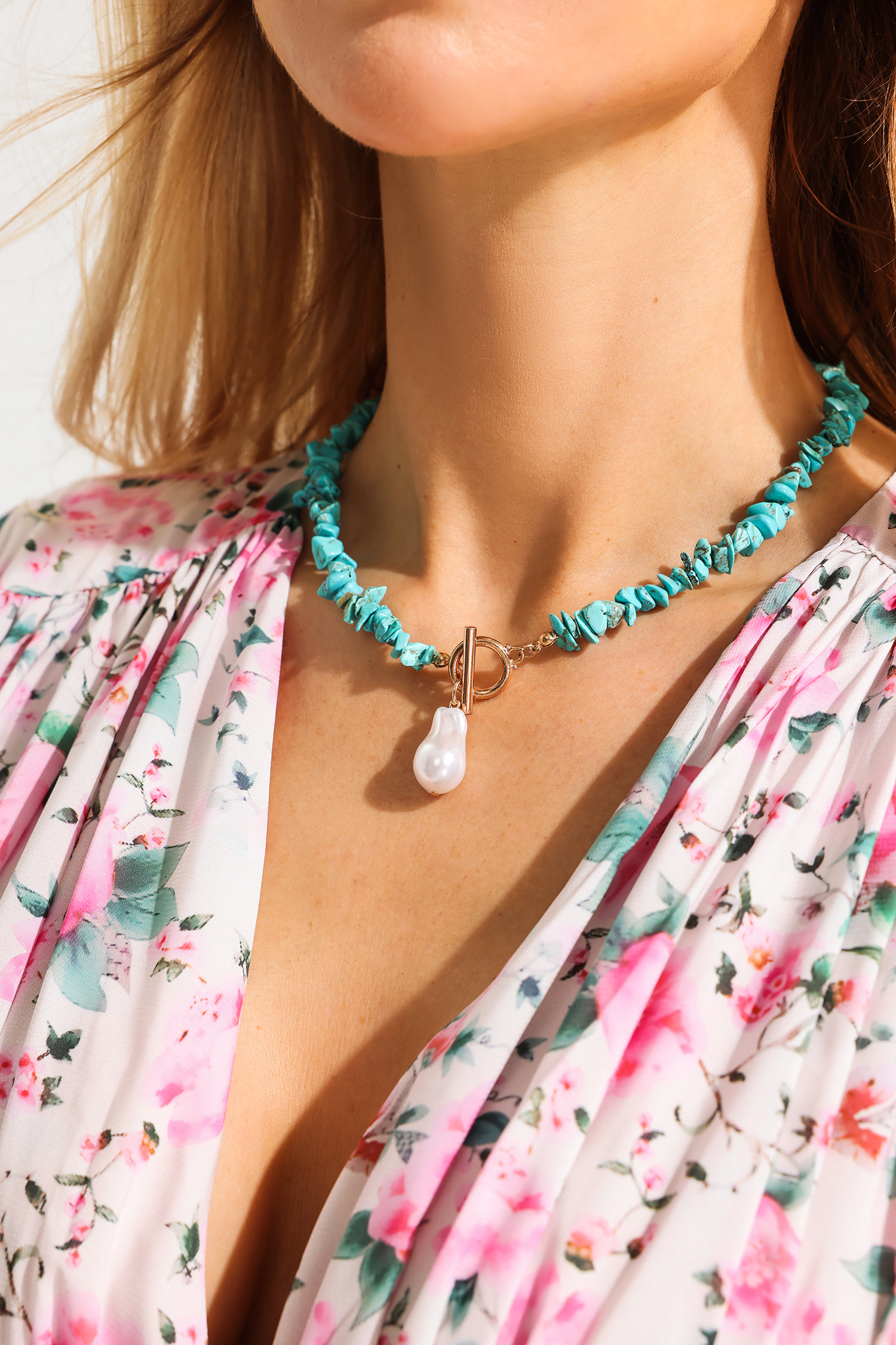 Faux Baroque Pearl Turquoise Necklace