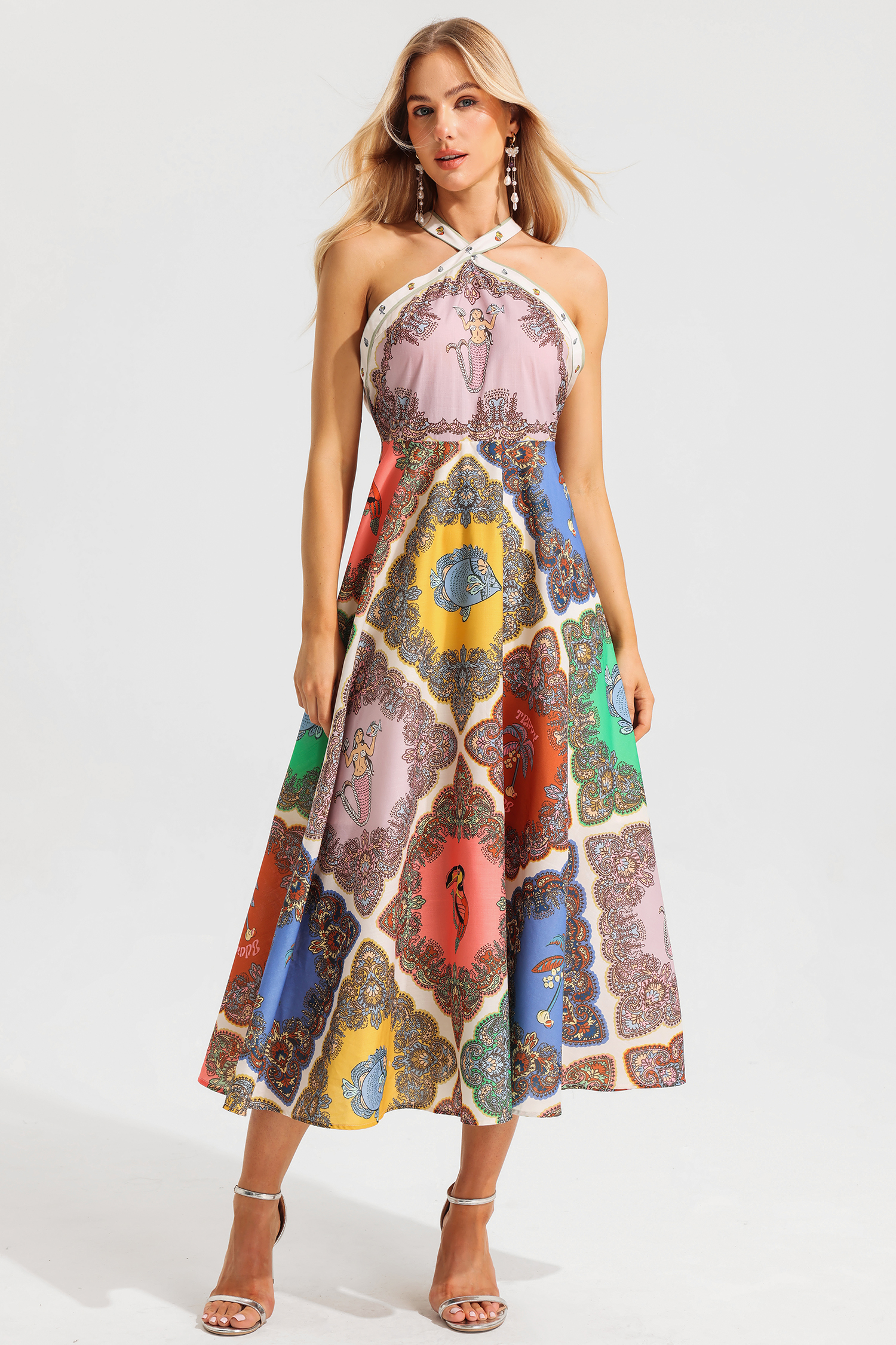 Paisley Halter Neck Midi Dress