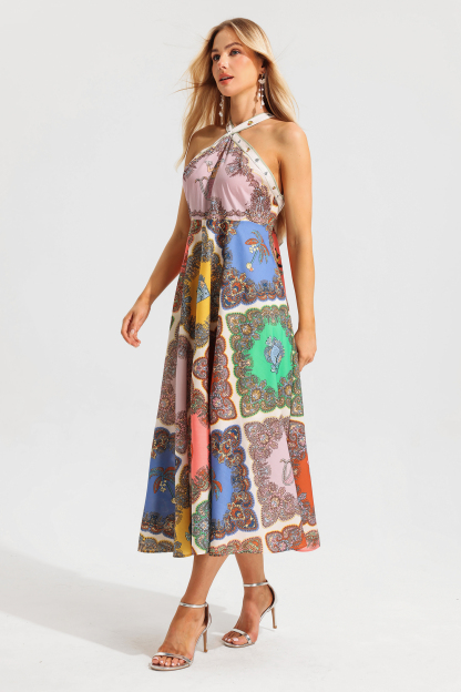 Paisley Halter Neck Midi Dress