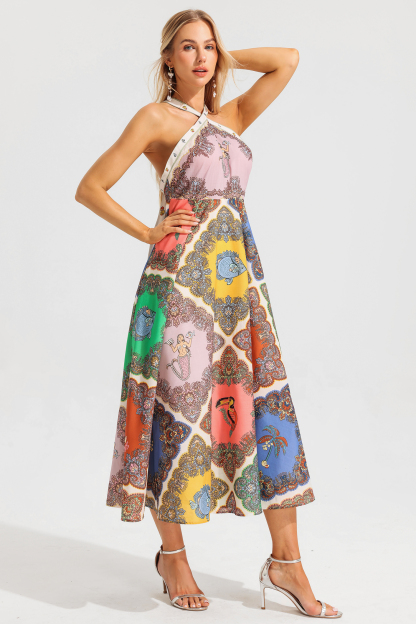 Paisley Halter Neck Midi Dress