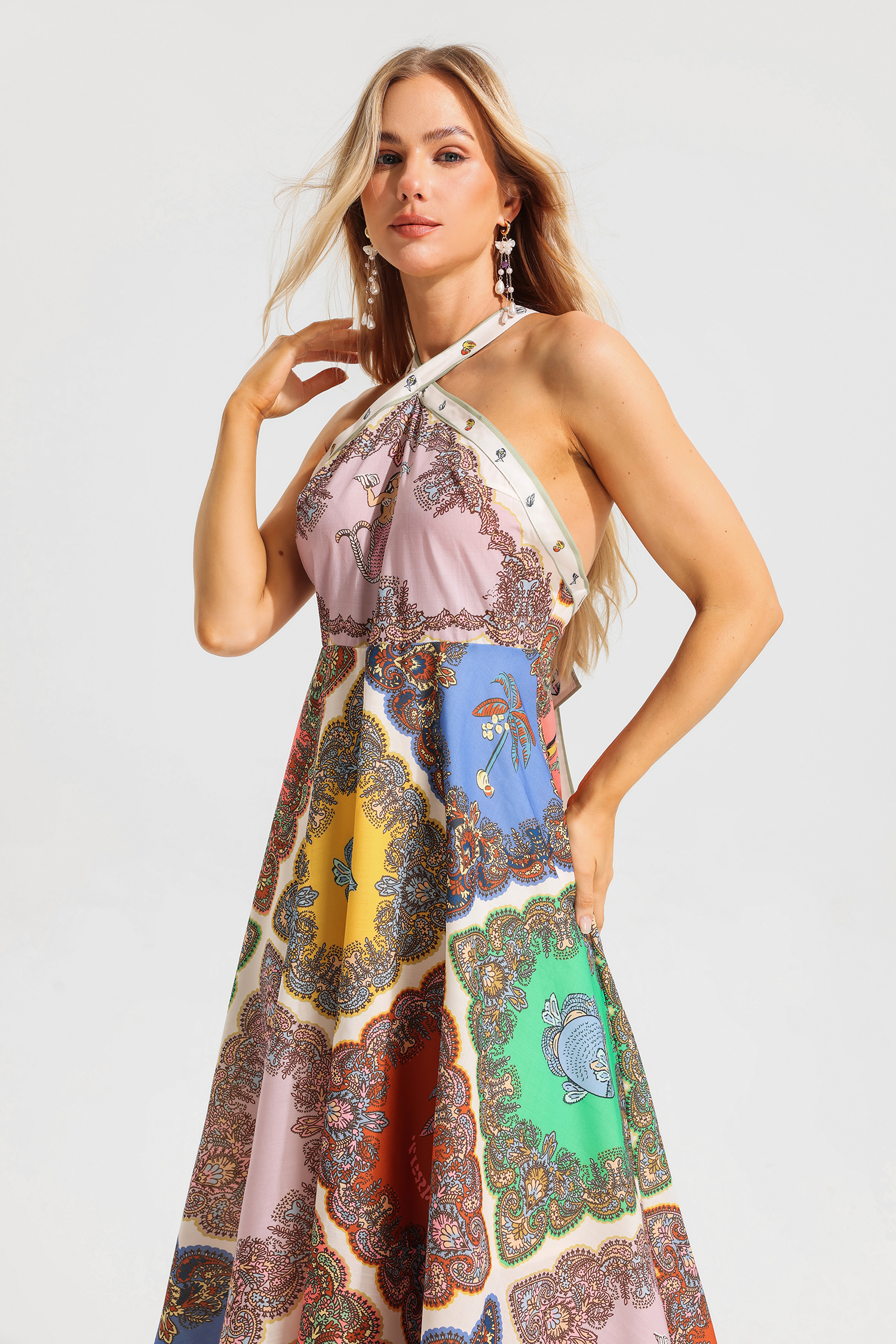 Paisley Halter Neck Midi Dress