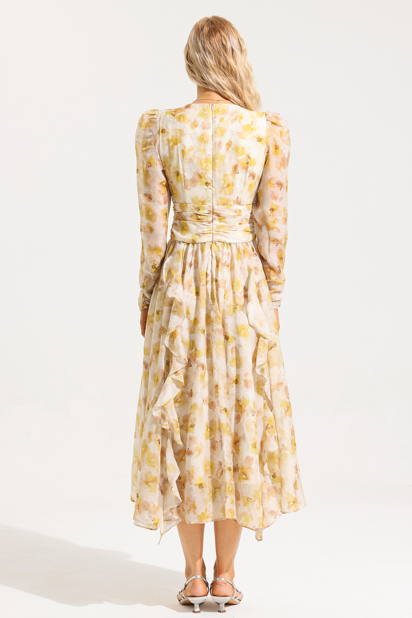 Floral V-Neck Long Sleeves Midi Dress