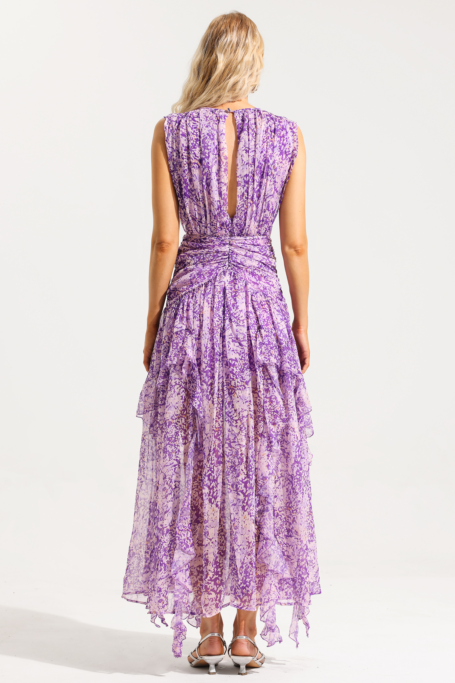 Floral Sleeveless Crew Collar Midi Dress