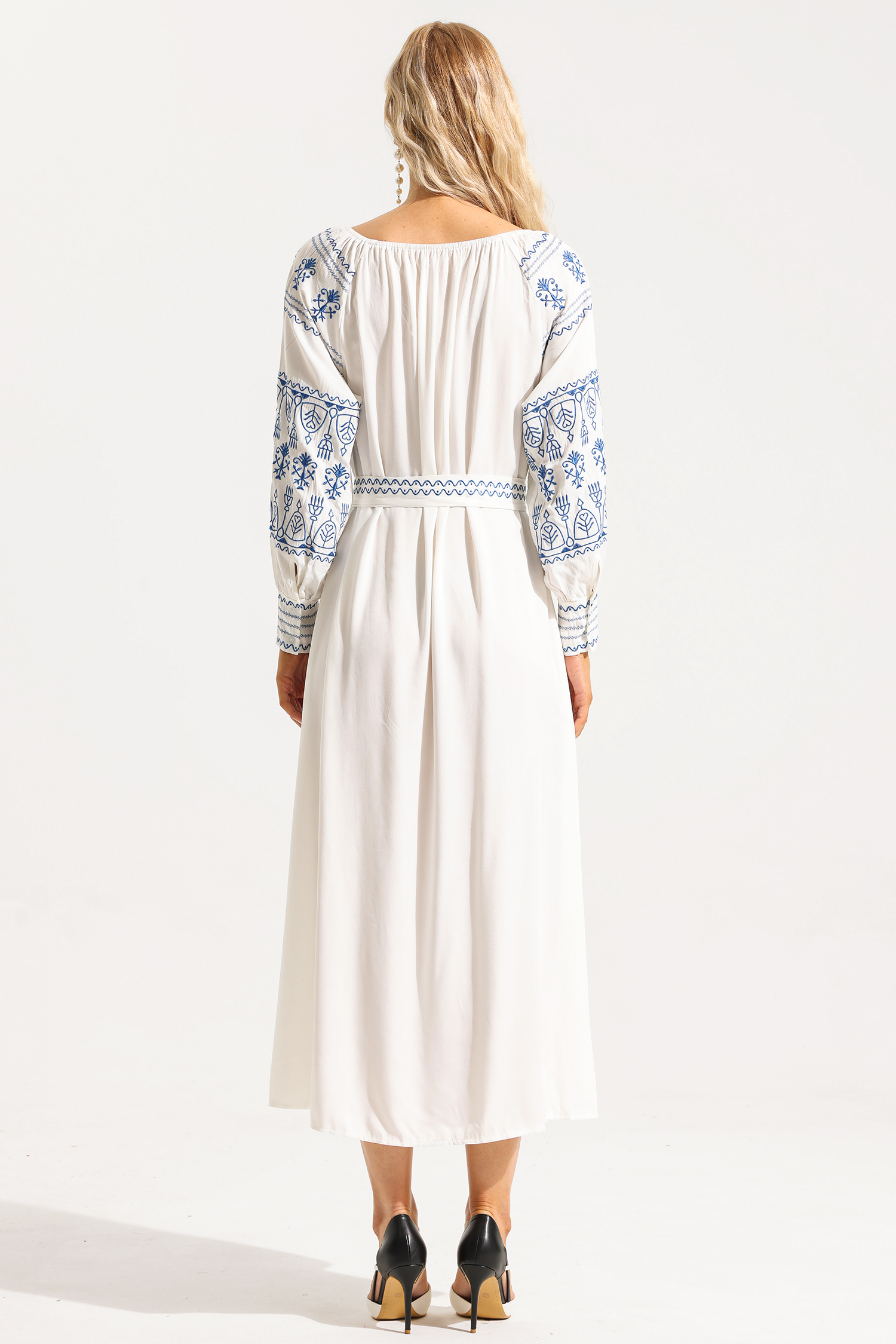 Paisley Embroidered Lace Up Maxi Dress