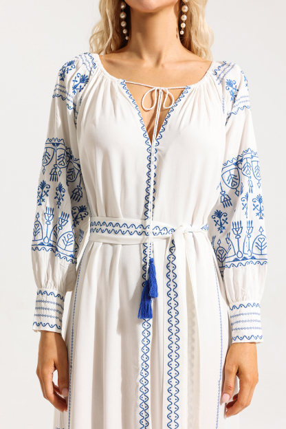 Paisley Embroidered Lace Up Maxi Dress