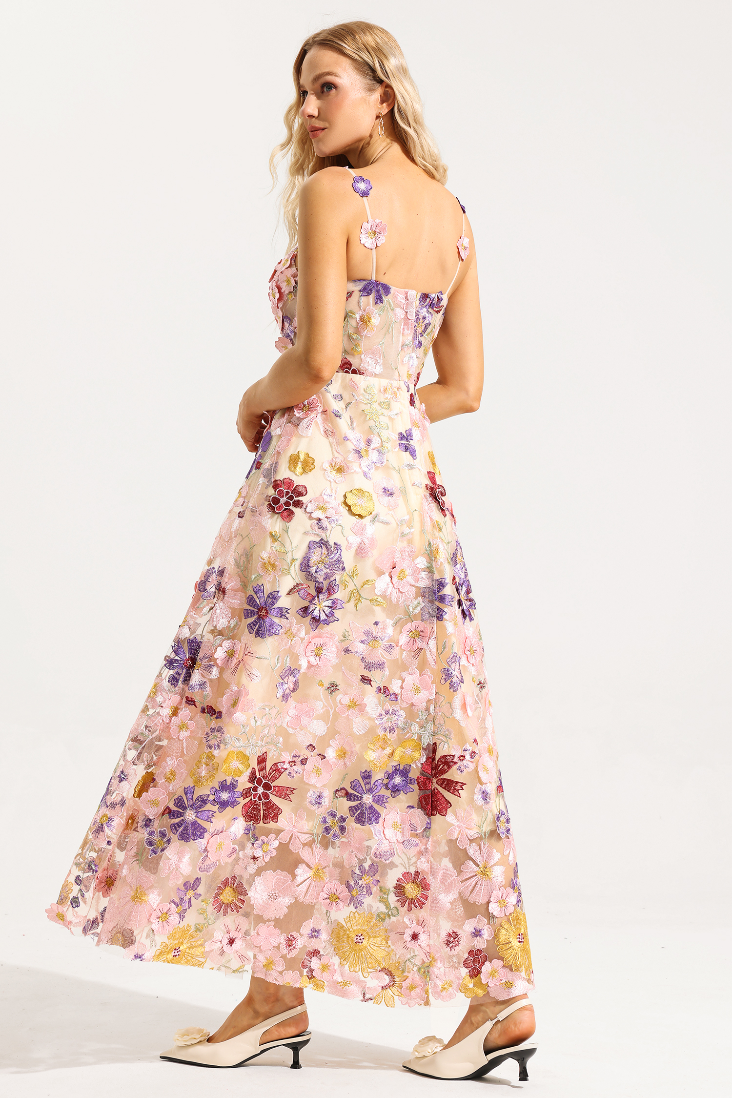 Embroidered Floral Sleeveless Maxi Dress