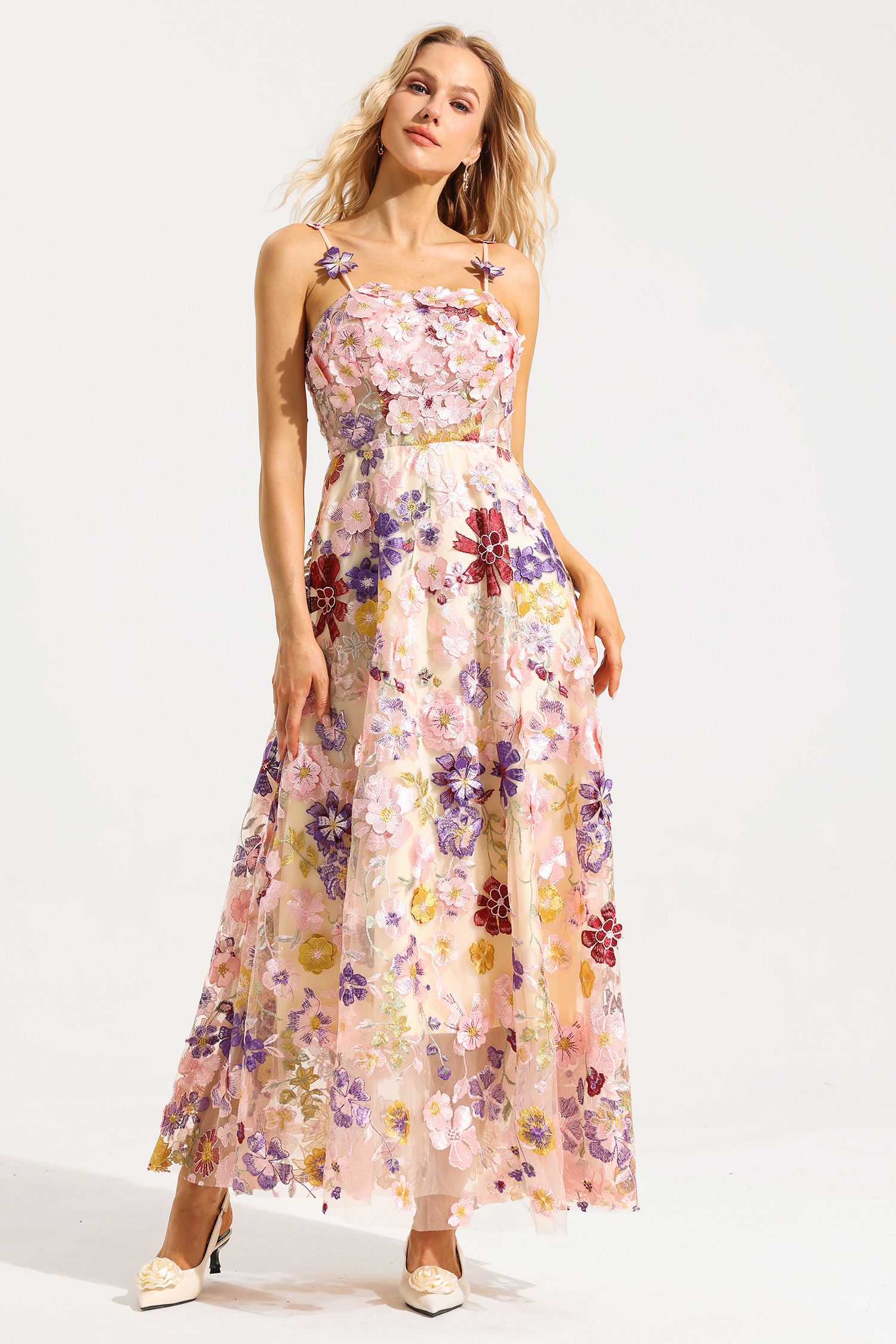 Embroidered Floral Sleeveless Maxi Dress
