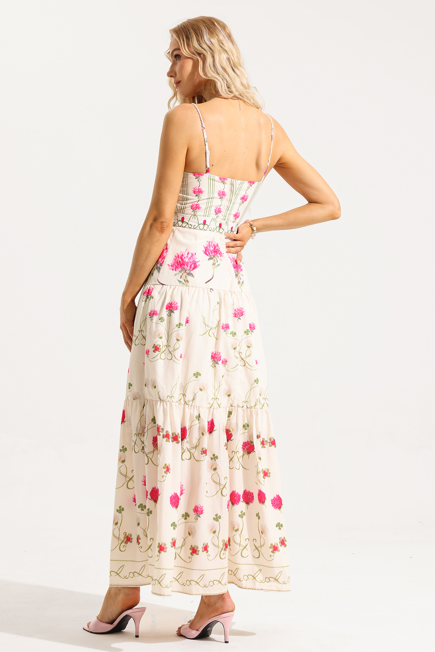 Floral Cami Tapered Waist Midi Dress