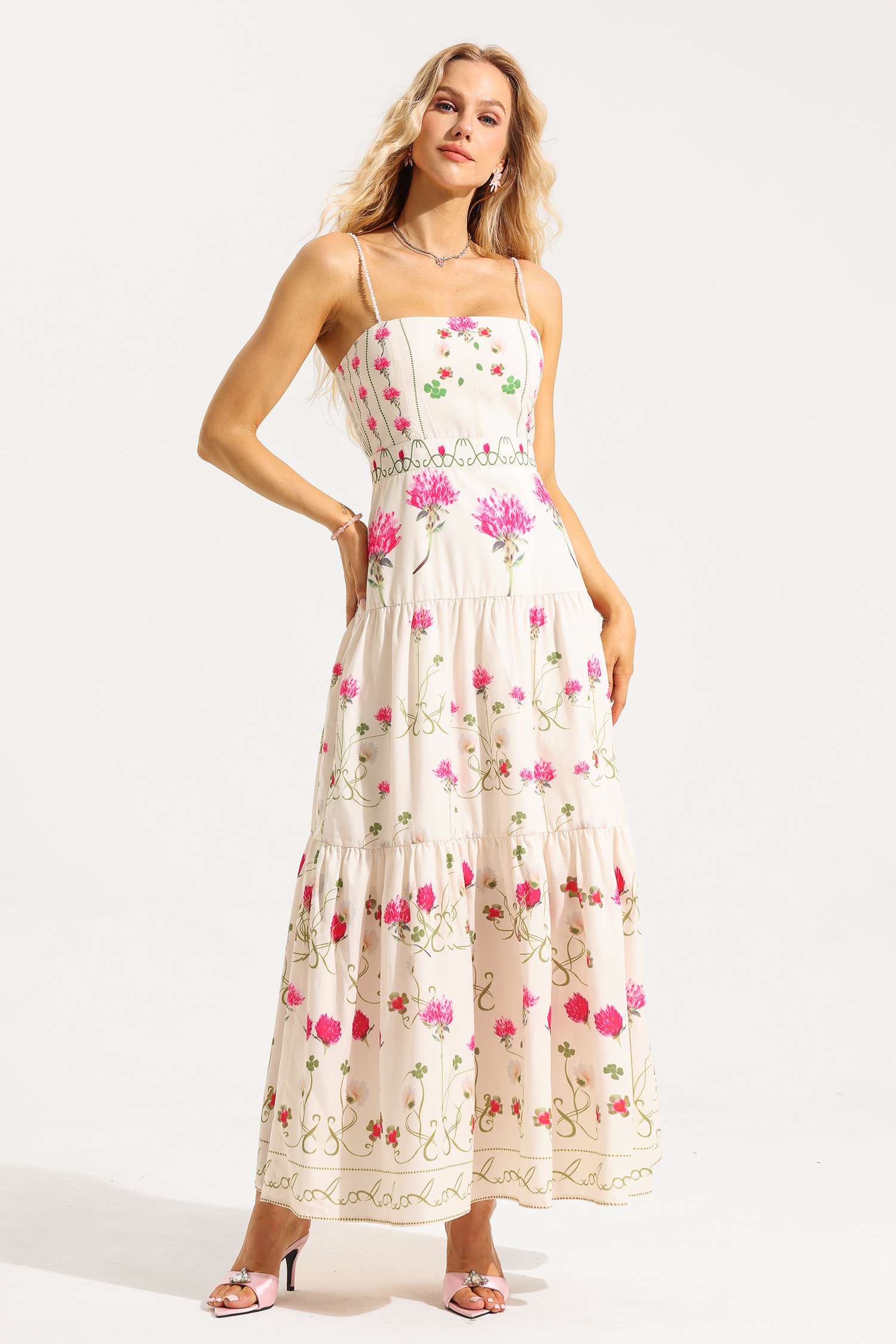 Floral Cami Tapered Waist Midi Dress