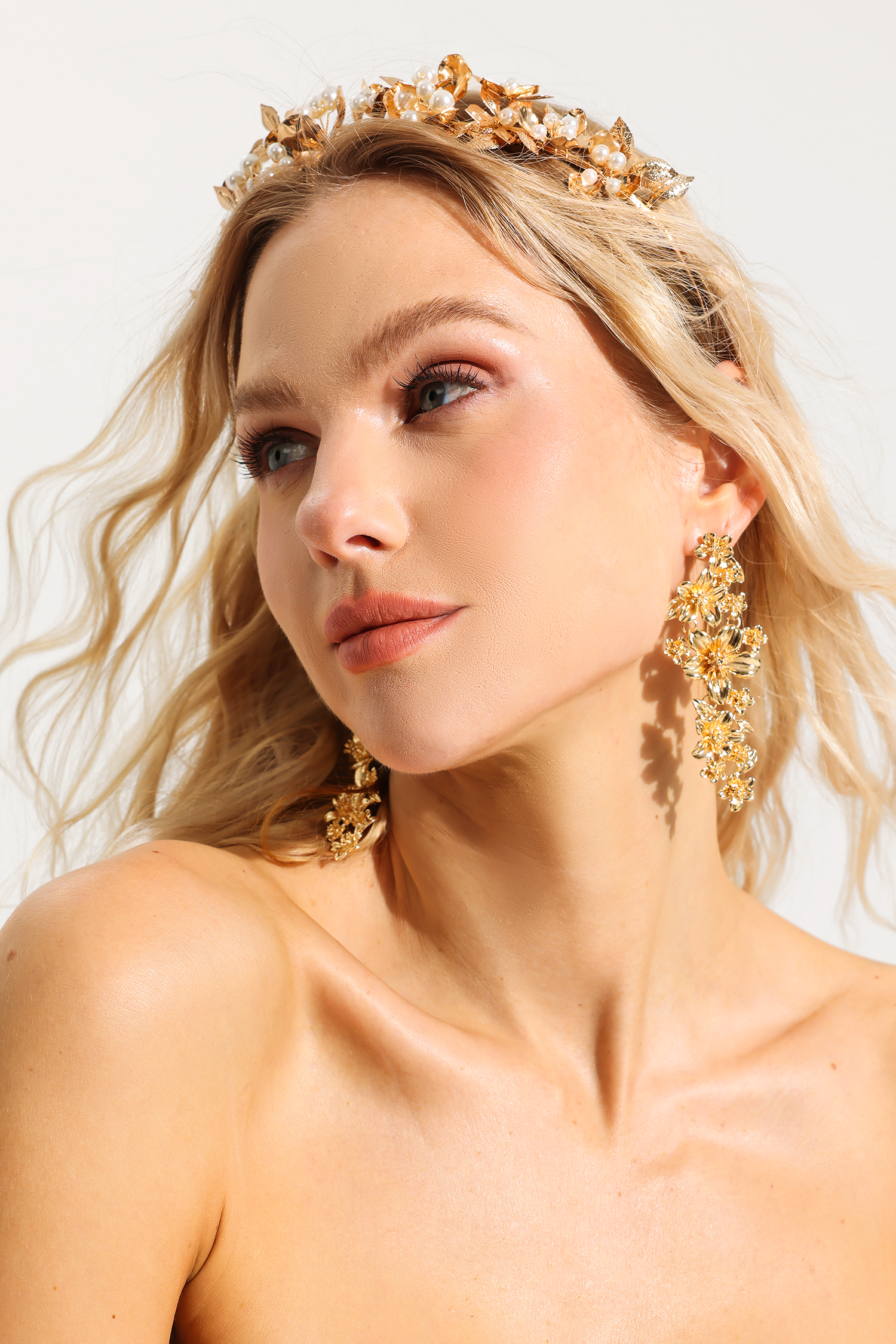 Gold Floral Metal Stud Earrings
