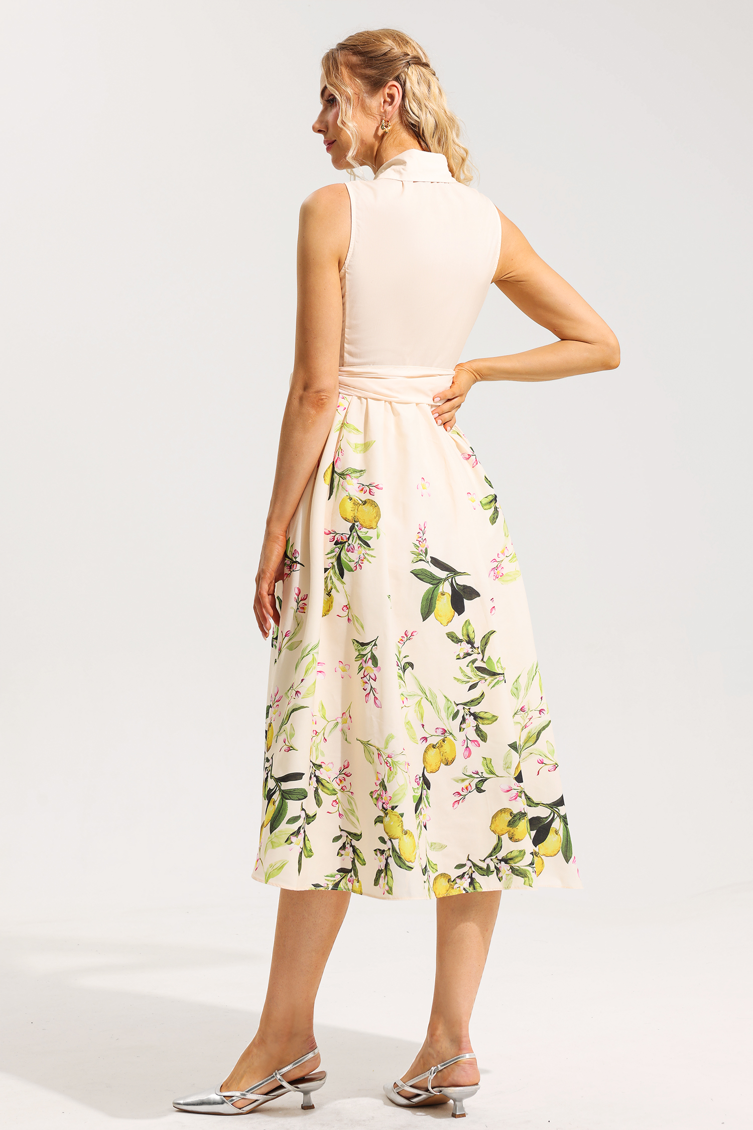 Floral Sleeveless Lace Up Midi Dress