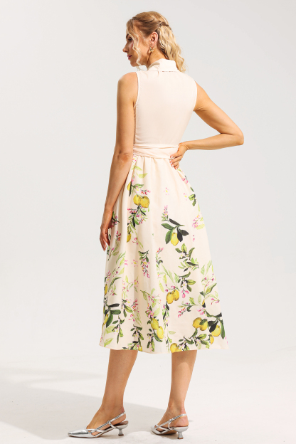 Floral Sleeveless Lace Up Midi Dress