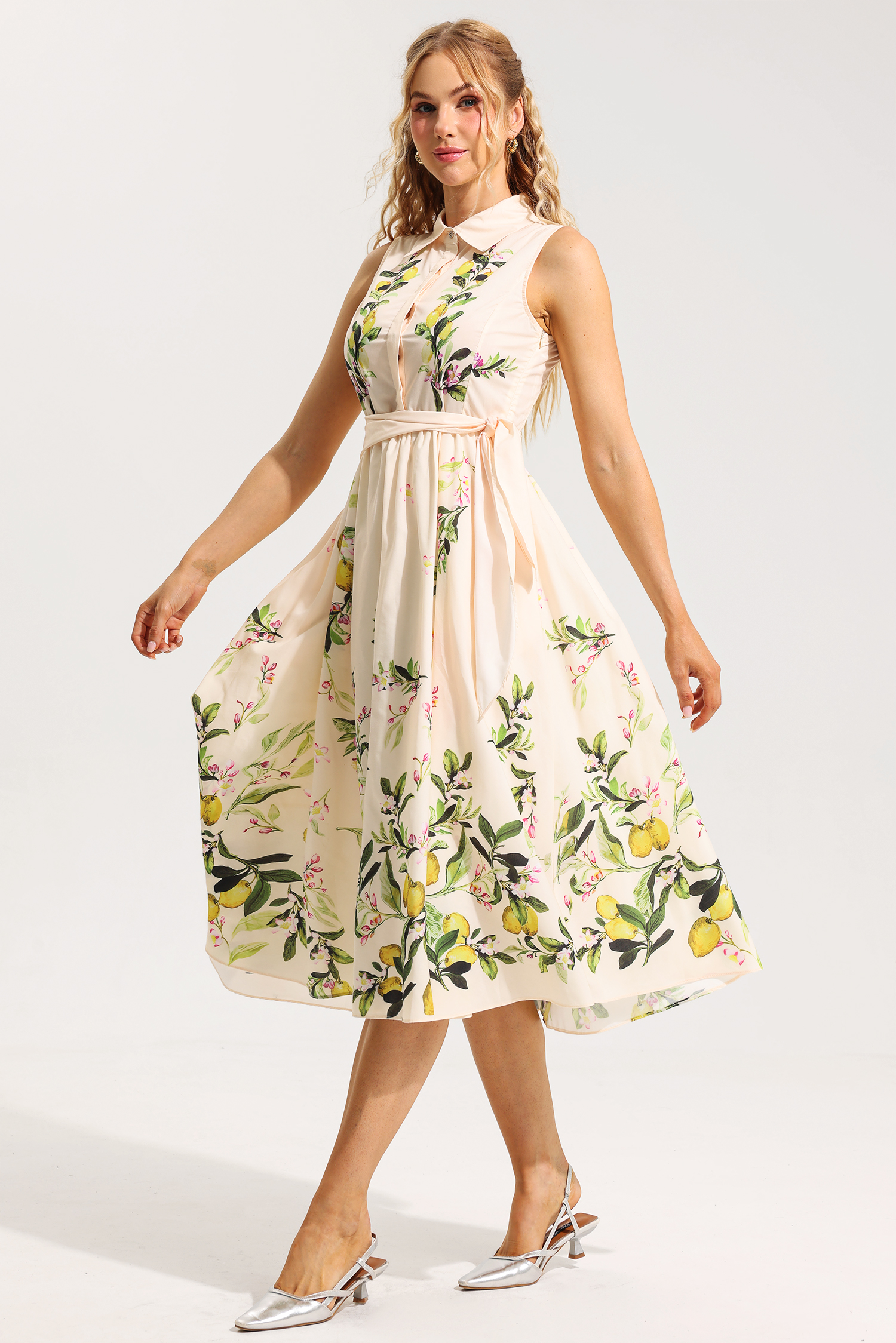 Floral Sleeveless Lace Up Midi Dress