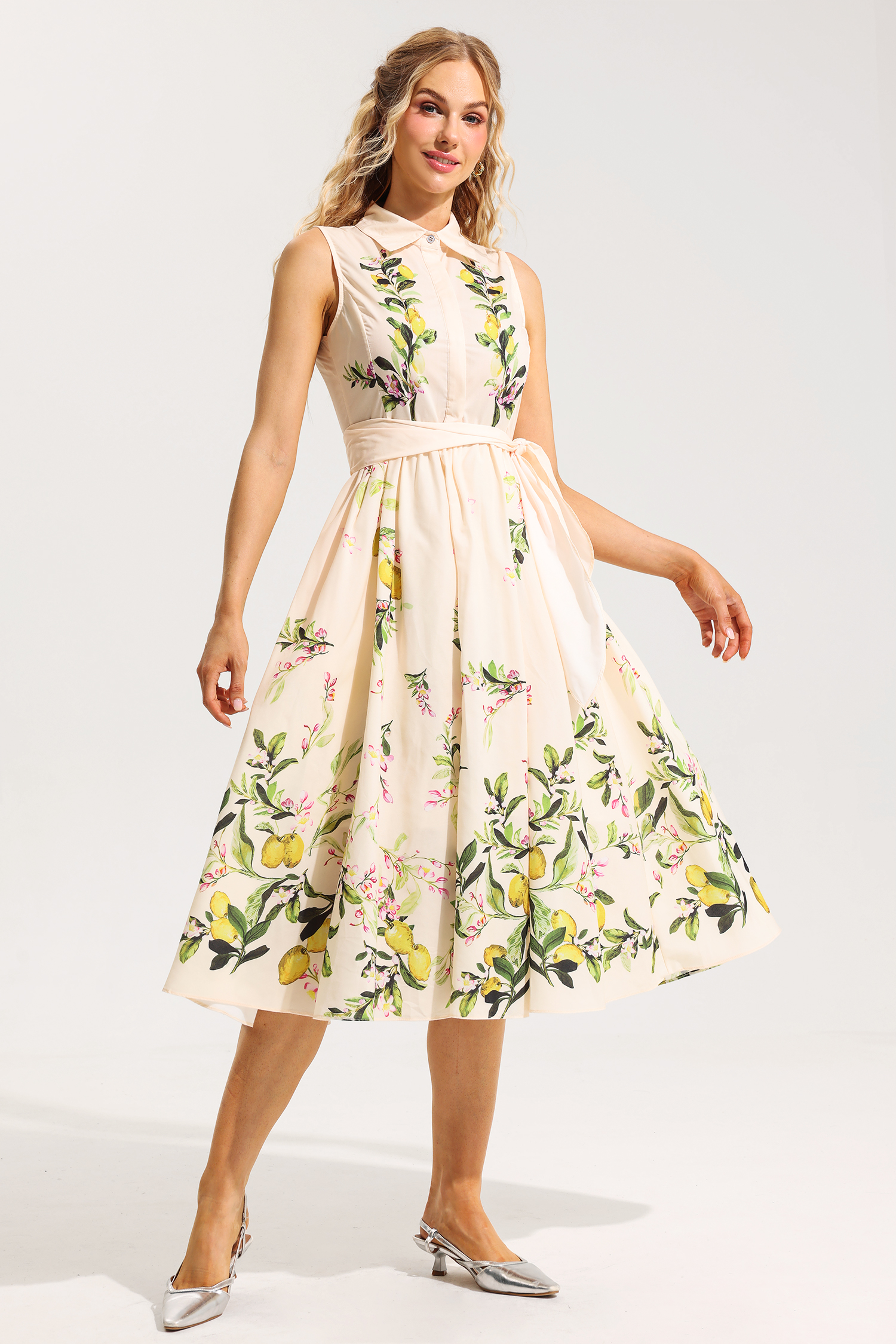 Floral Sleeveless Lace Up Midi Dress