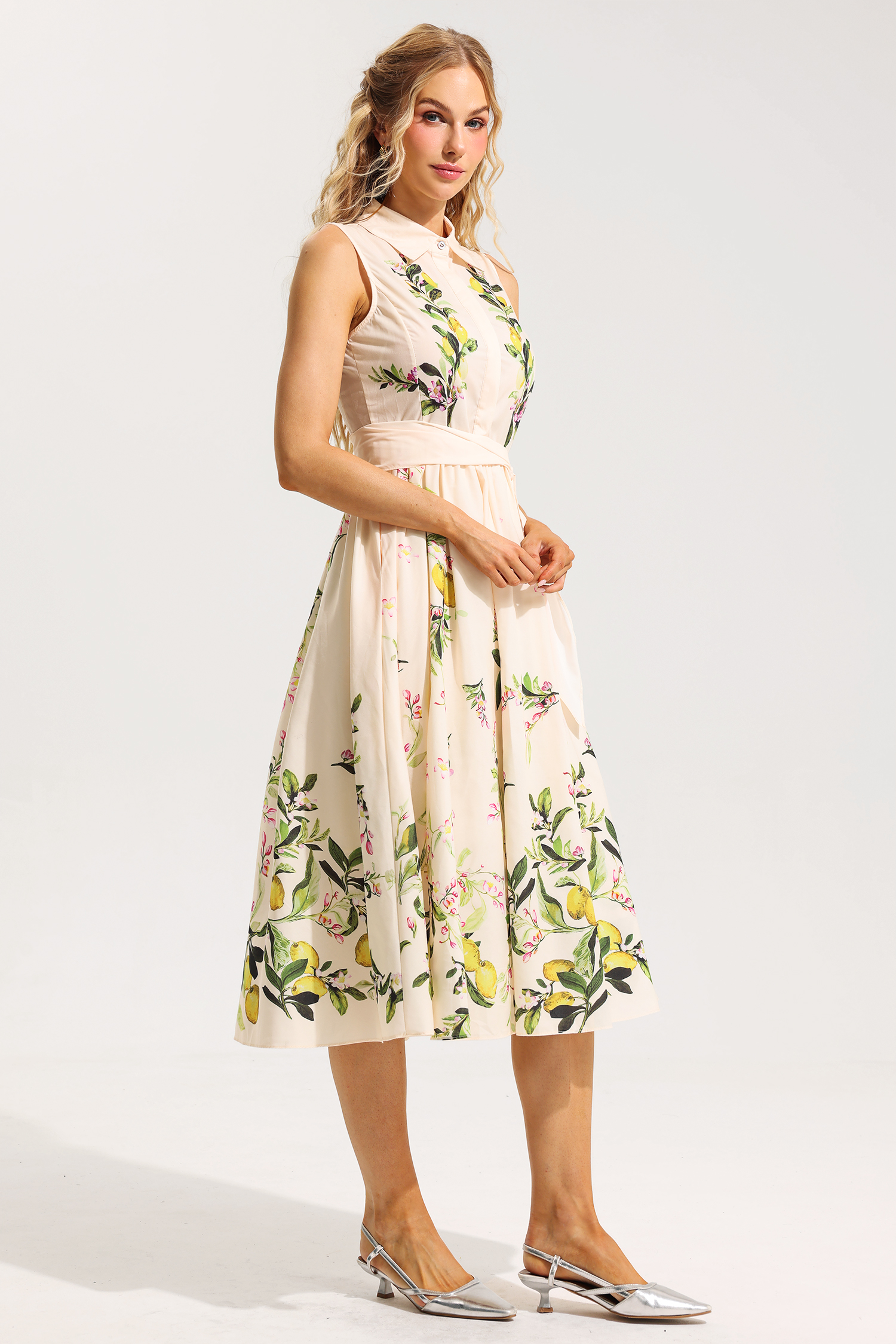 Floral Sleeveless Lace Up Midi Dress