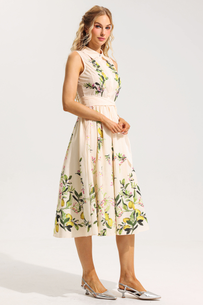 Floral Sleeveless Lace Up Midi Dress