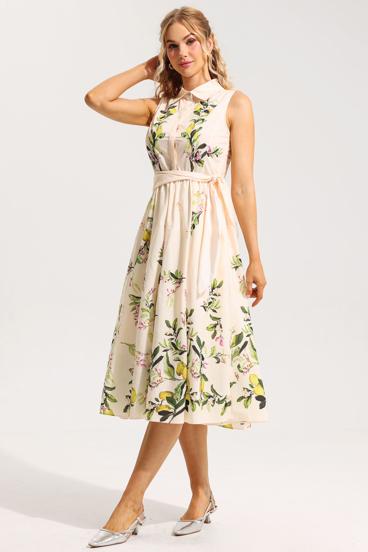 Floral Sleeveless Lace Up Midi Dress