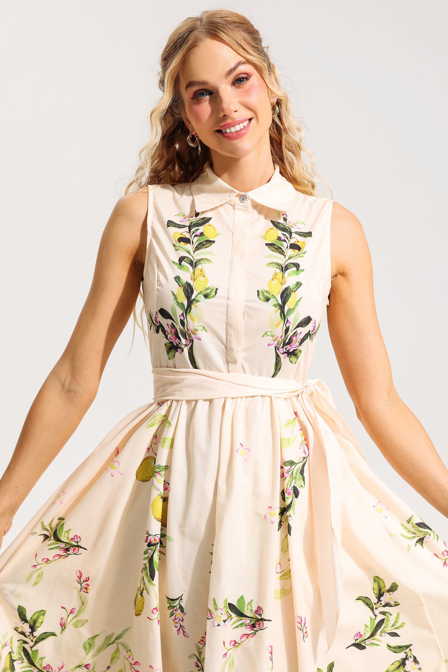 Floral Sleeveless Lace Up Midi Dress