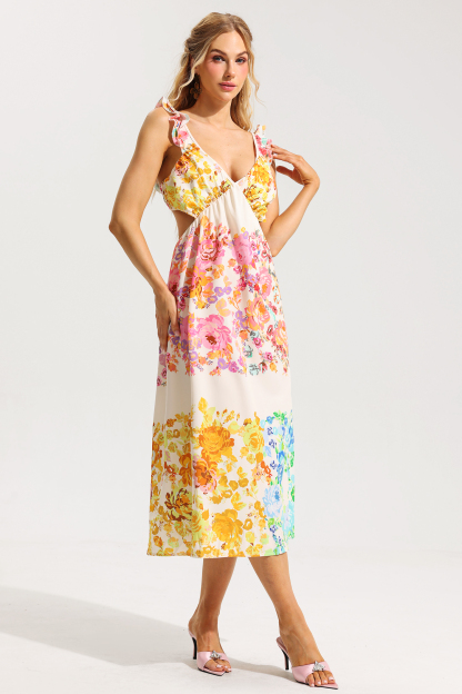 Floral Cut-Out Frill Midi Dress