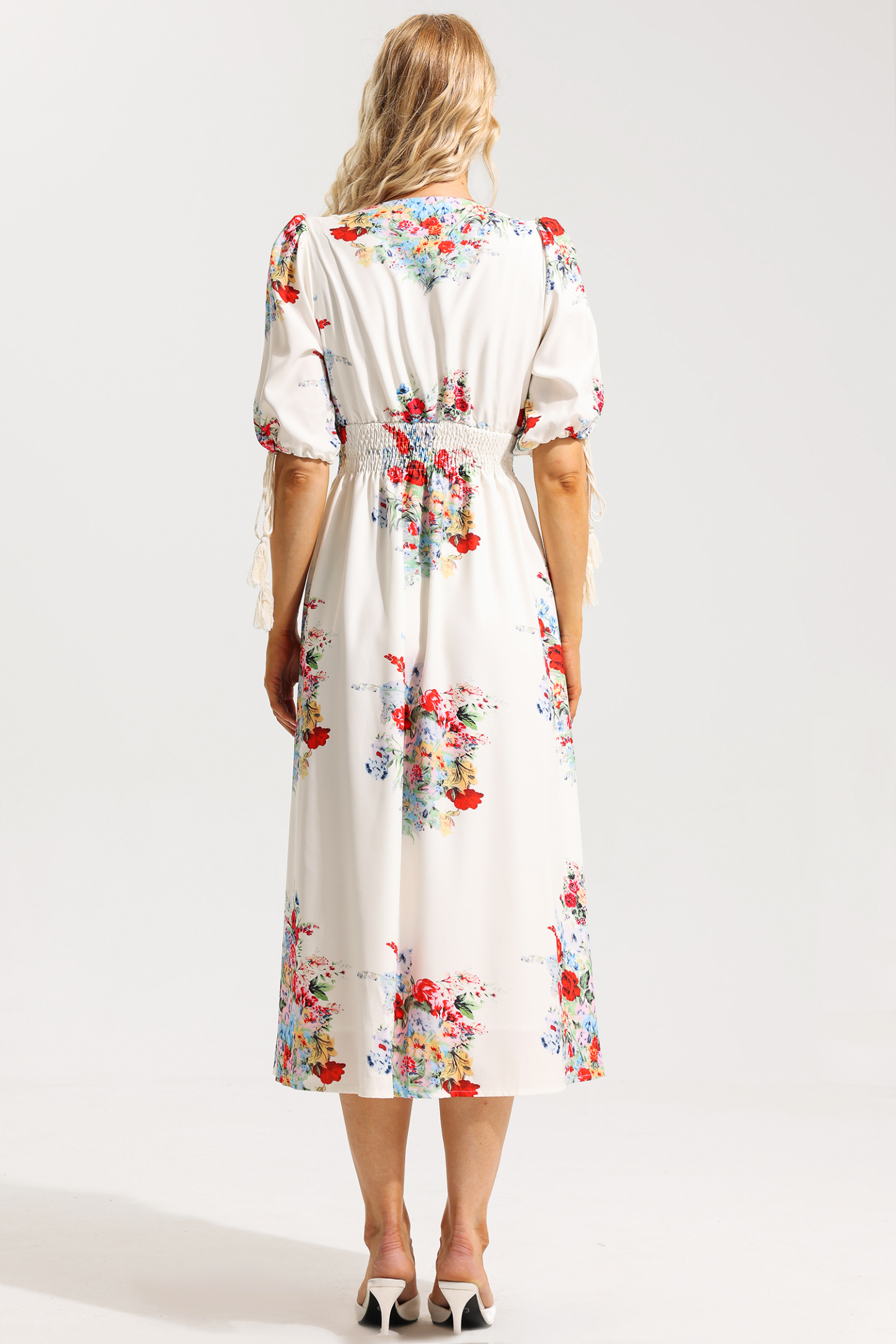 Floral Bottom Puff Sleeve Midi Dress