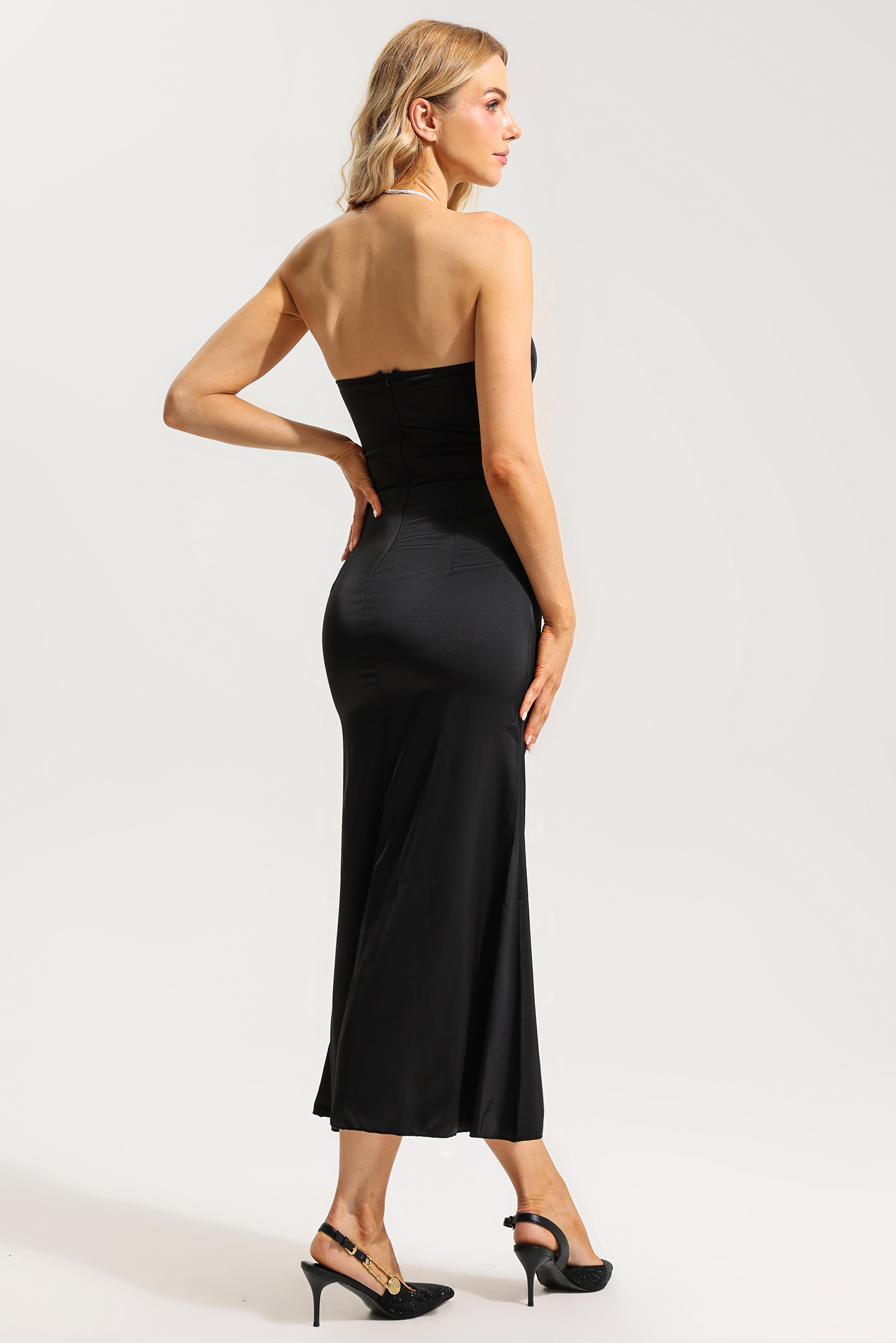 Corset Strapless Solid Midi Dress