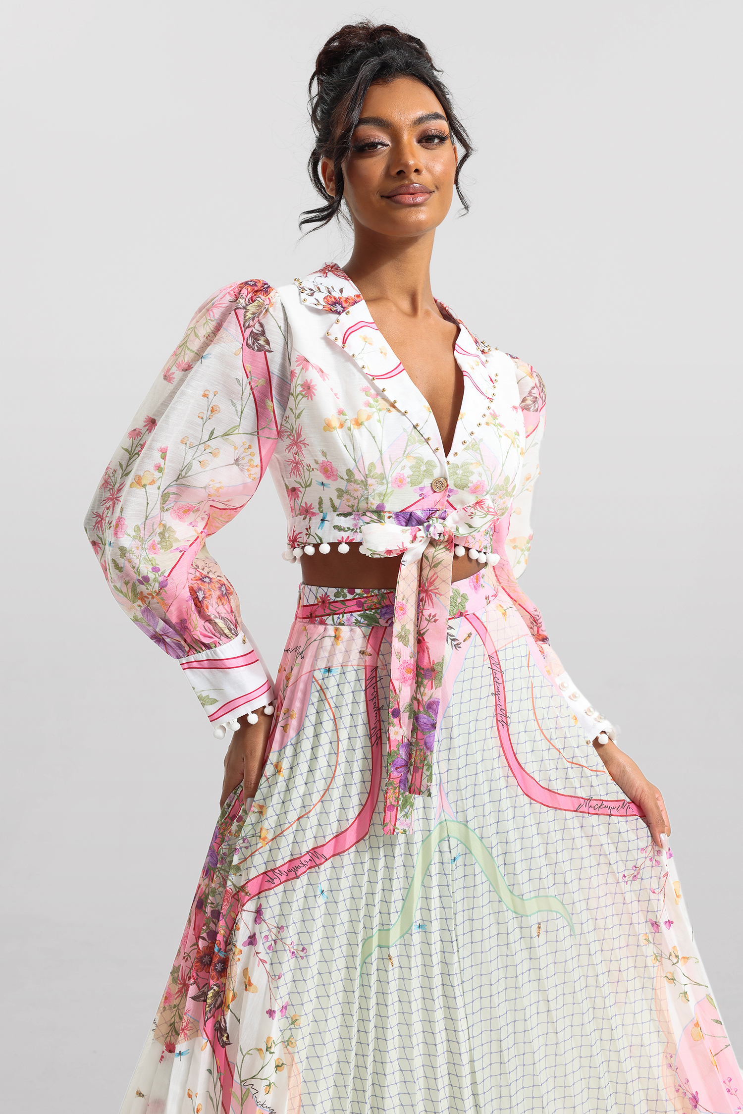 Floral Long Sleeve Top & Hight Waist Skirt Set