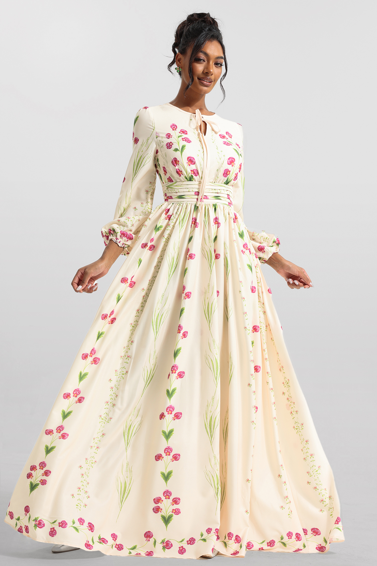 Floral Print Long Sleeve Maxi Dress