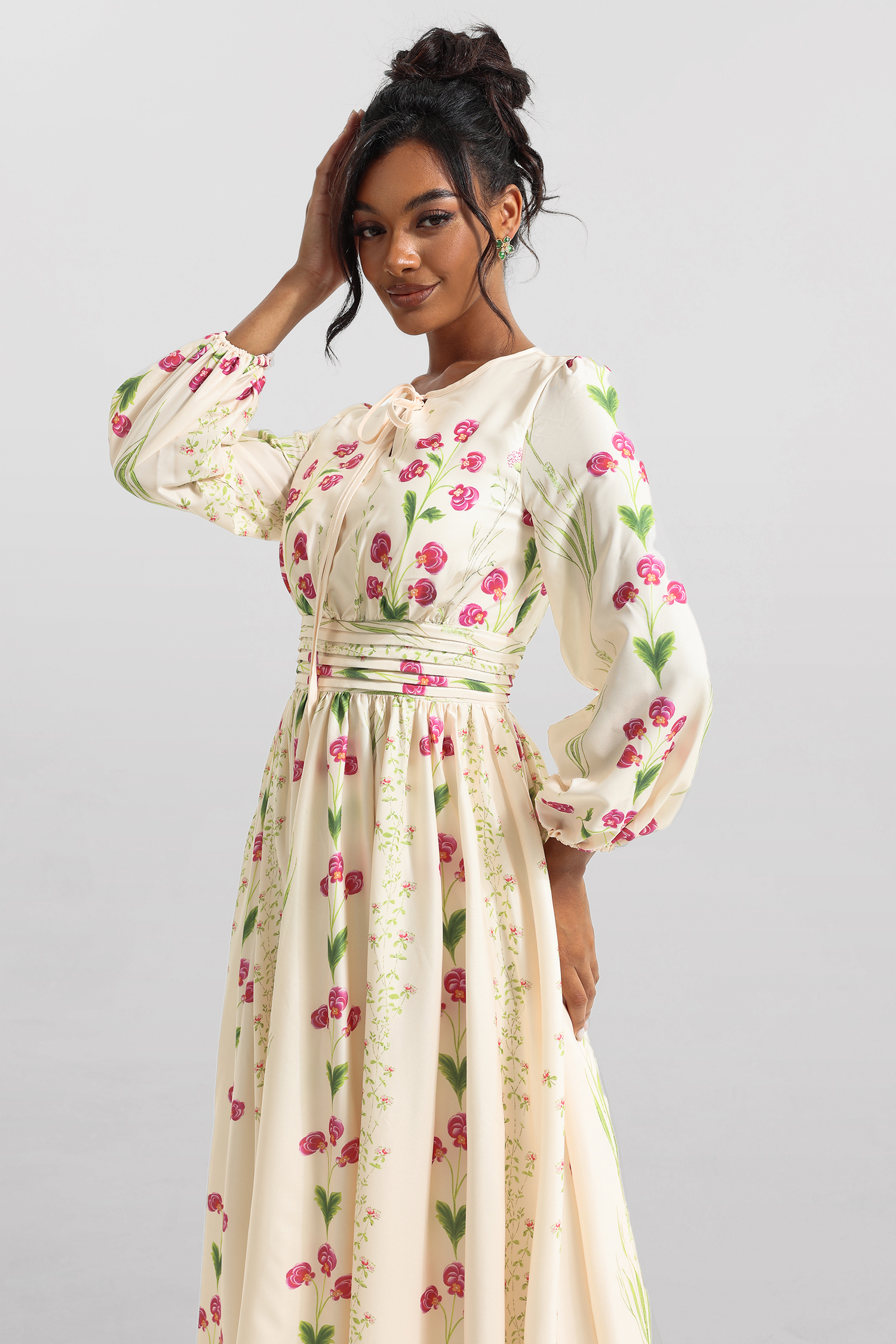 Floral Print Long Sleeve Maxi Dress