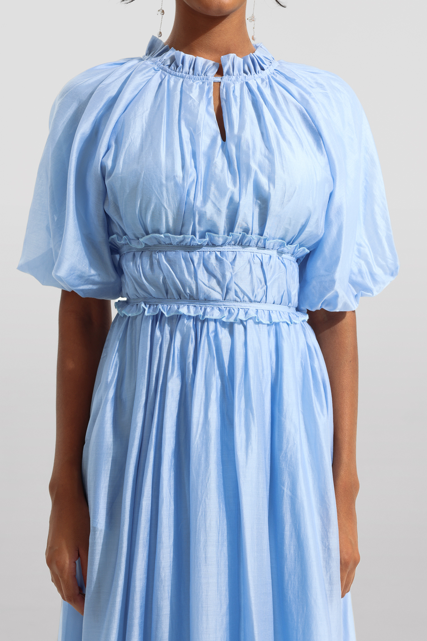 Chiffon Raglan Sleeve Frill Midi Dress