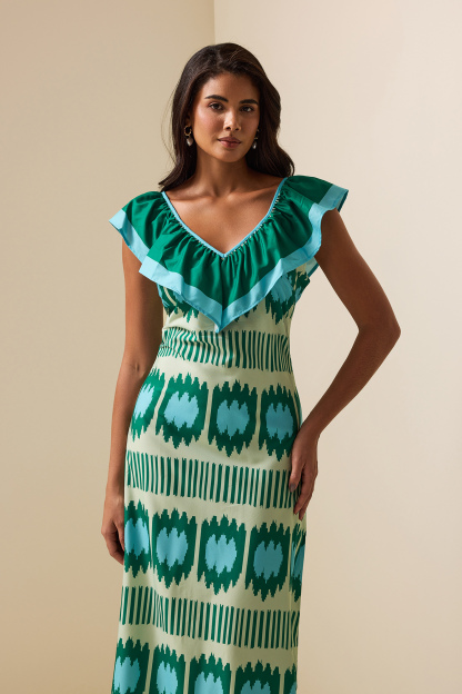 V-Neck Ruffle Sleeveless Maxi Dress