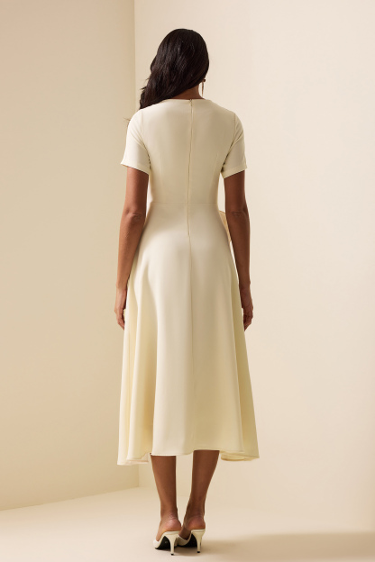 3D Floral Round Neck Short Sleeve Midi Dress White