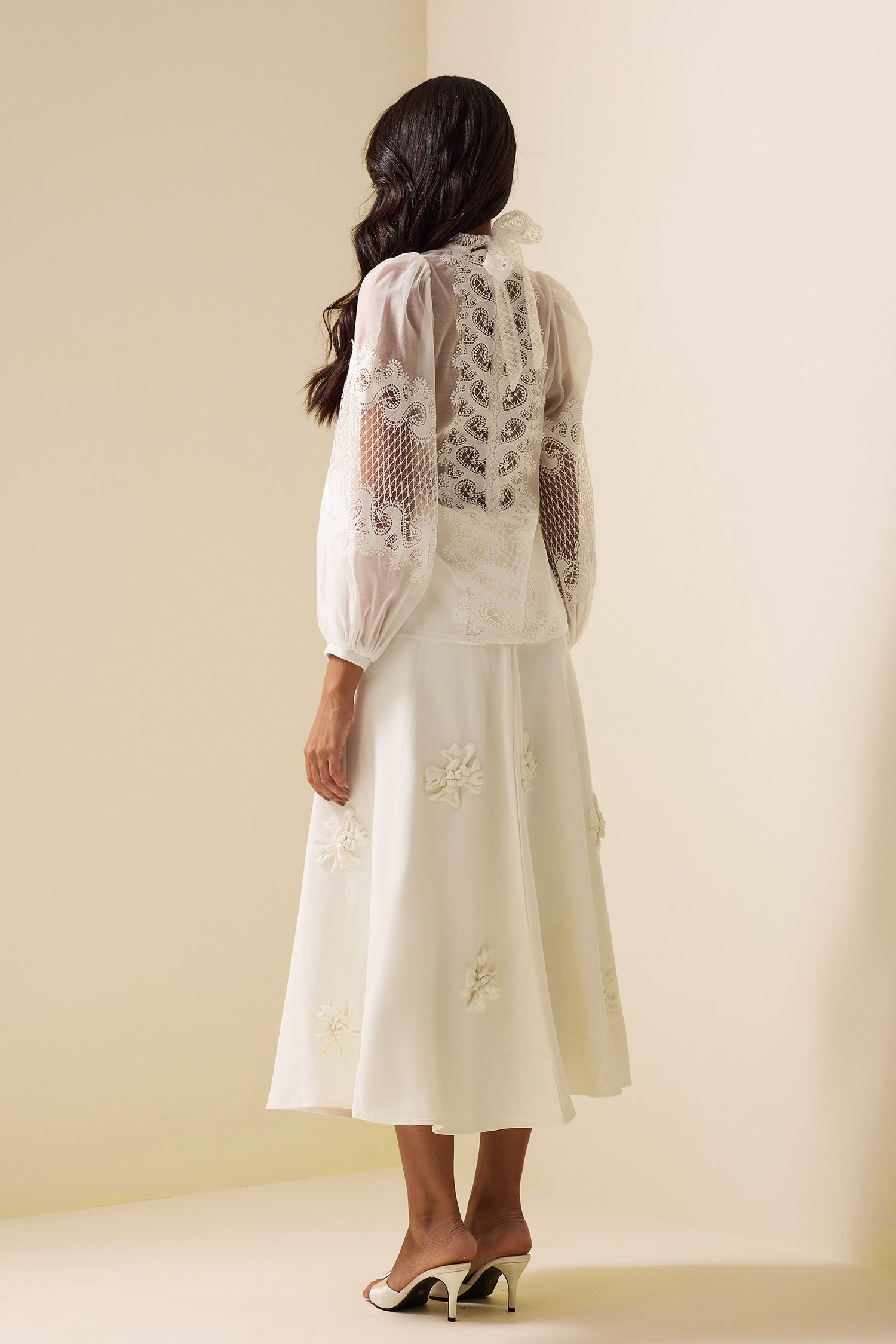 Lace Long Sleeve High Neckline Top