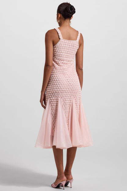Embroidered Splicing Sleeveless Midi Dress