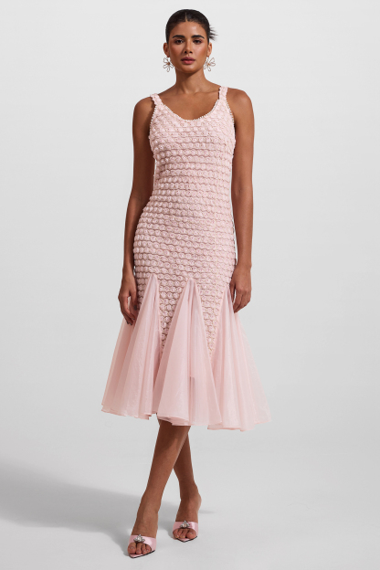 Embroidered Splicing Sleeveless Midi Dress