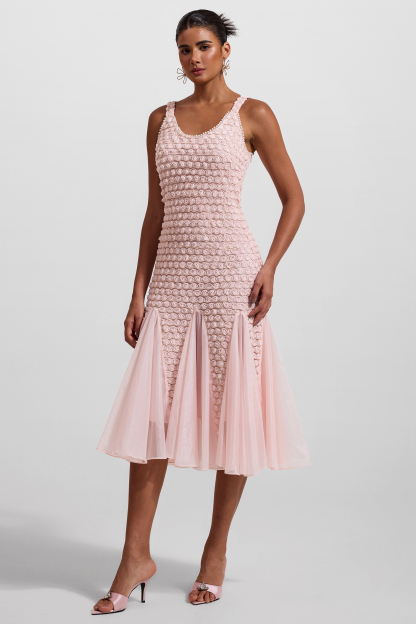 Embroidered Splicing Sleeveless Midi Dress
