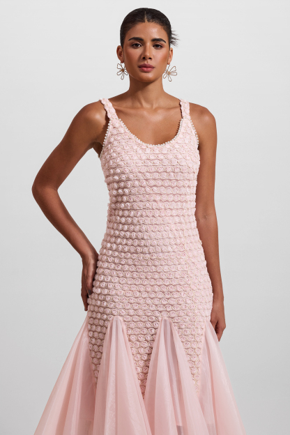 Embroidered Splicing Sleeveless Midi Dress