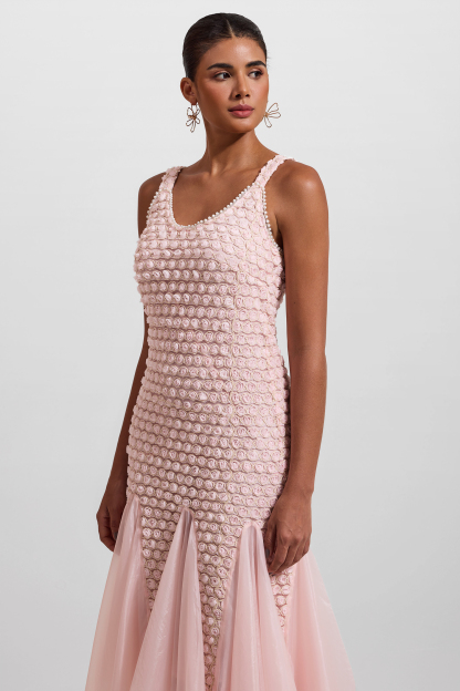 Embroidered Splicing Sleeveless Midi Dress
