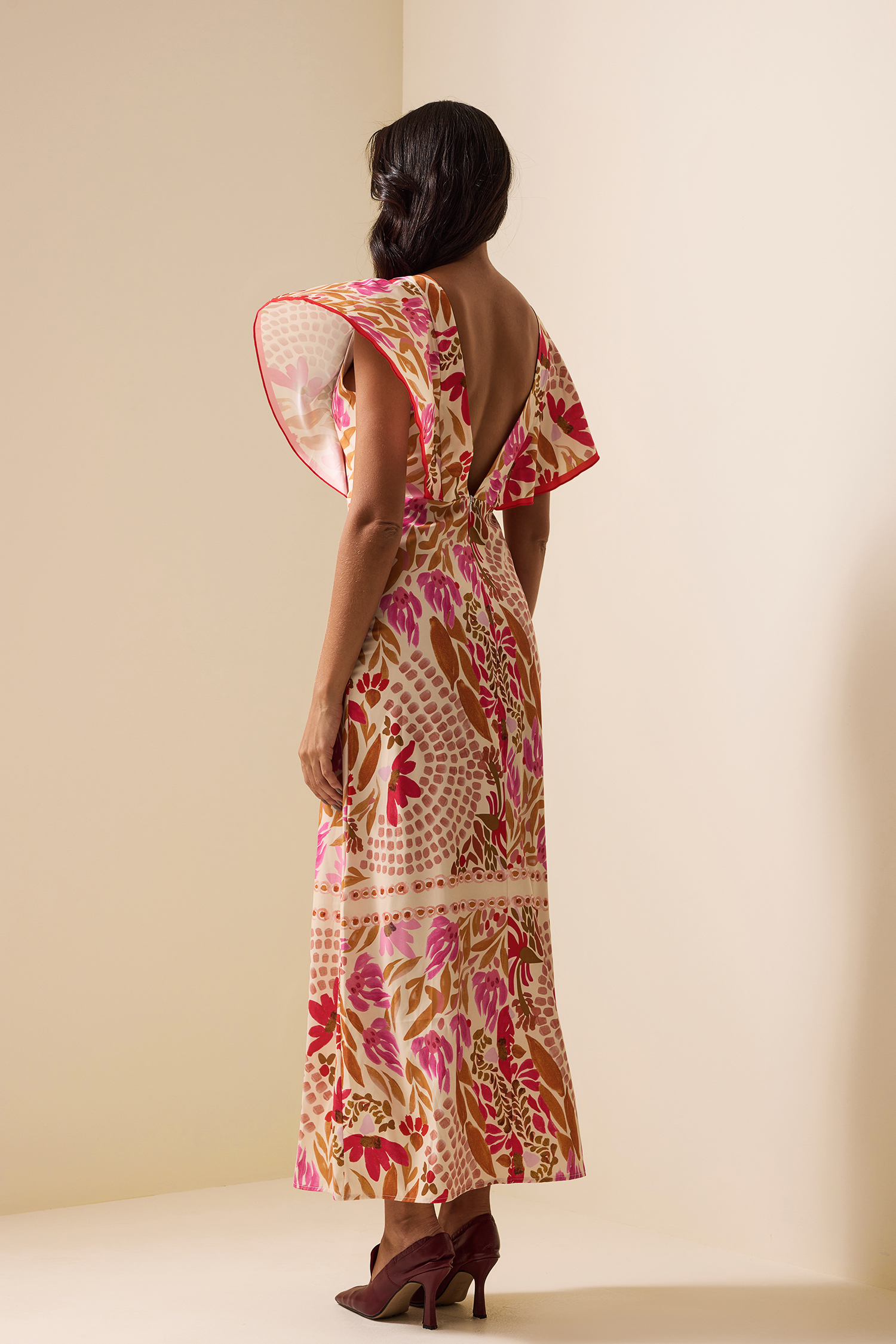 Floral V-Neck Split Backless Midi Dress