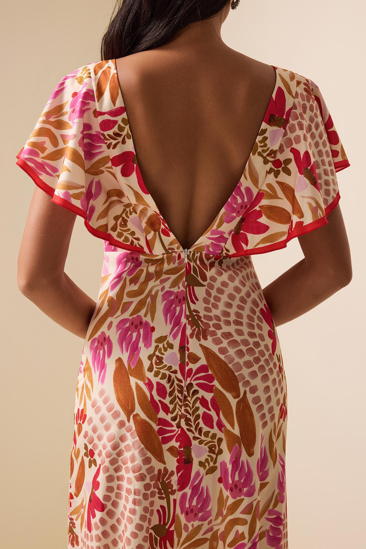 Floral V-Neck Split Backless Midi Dress