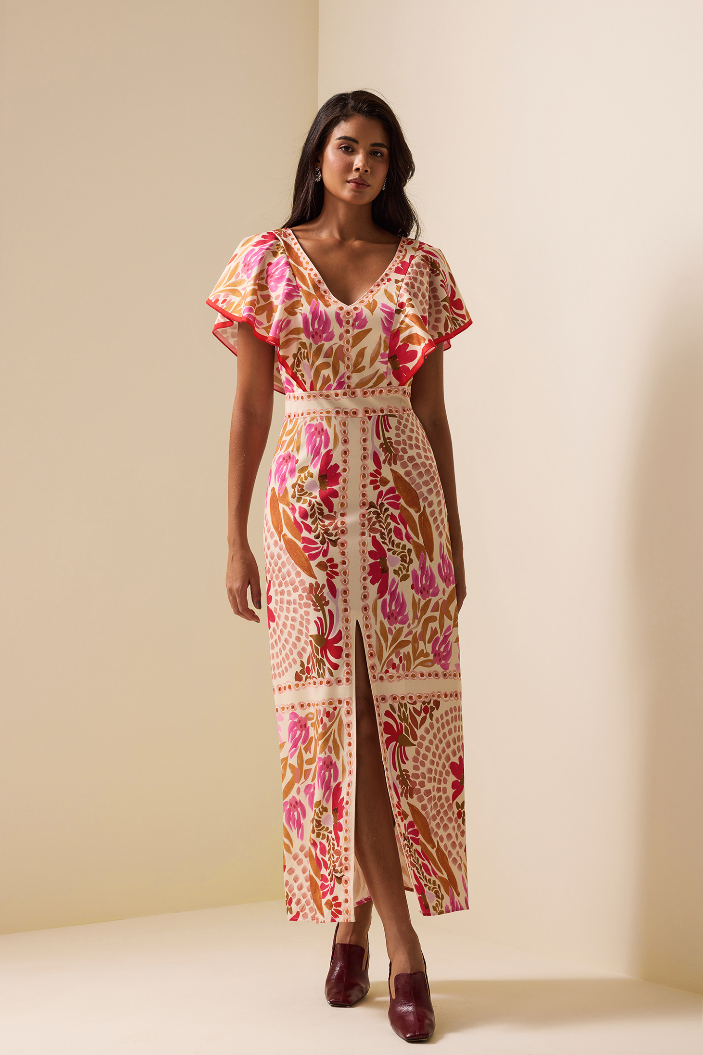 Floral V-Neck Split Backless Midi Dress