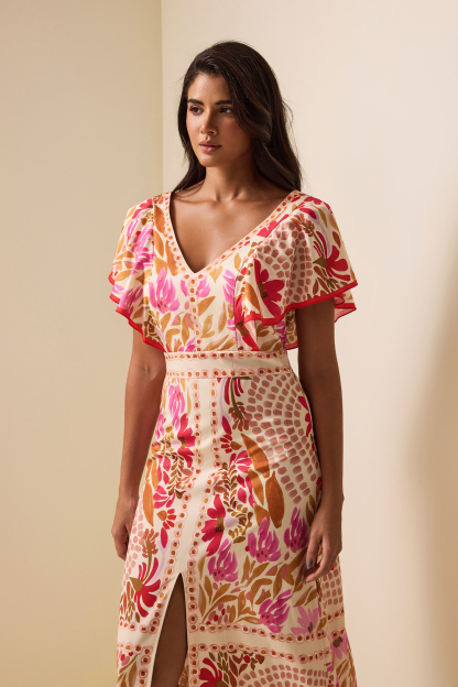 Floral V-Neck Split Backless Midi Dress