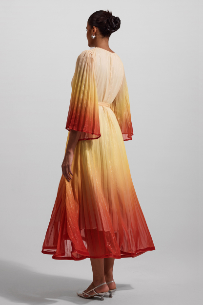 Gradient Color Lurex Ball Sleeve Midi Dress