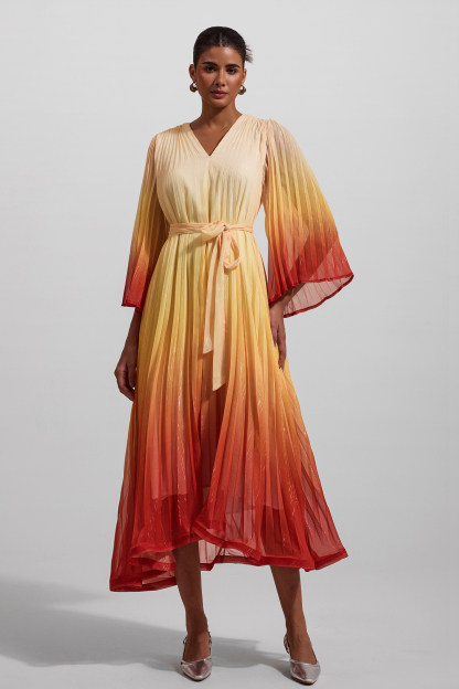 Gradient Color Lurex Ball Sleeve Midi Dress