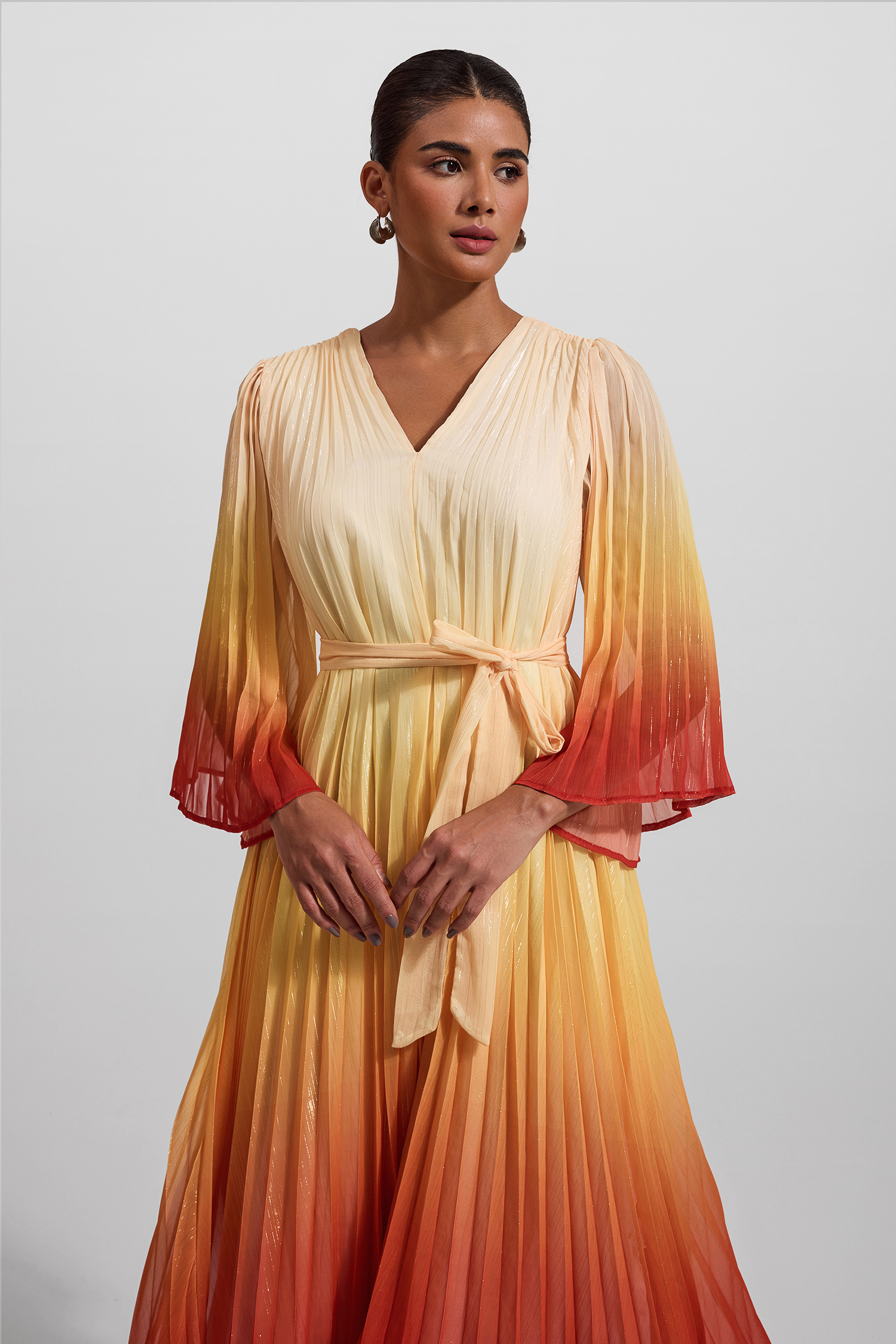 Gradient Color Lurex Ball Sleeve Midi Dress